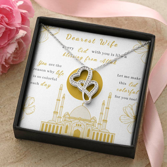 Beautiful Eid Gift For Wife - Dearest Wife - Islamic Jewelry Ramadan Eid Gift Celestial Jewelry Necklace - Engagement  Double Hearts Necklace