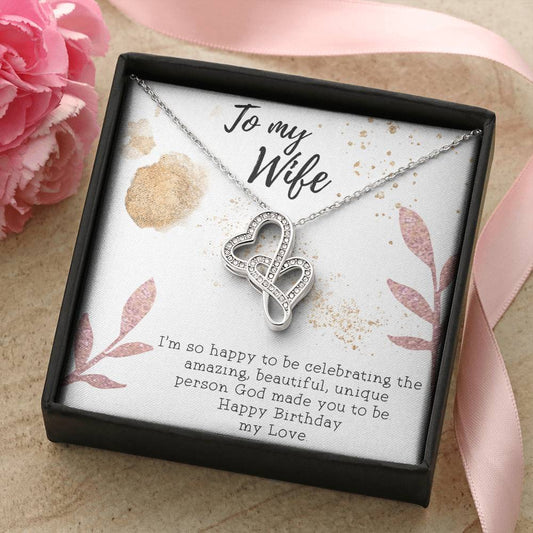 To My Wife Necklace - Gift For Wife Birthday - Happy Birthday My Love - To My Wife Necklace Anniversary Gift For Wife  Double Hearts Necklace