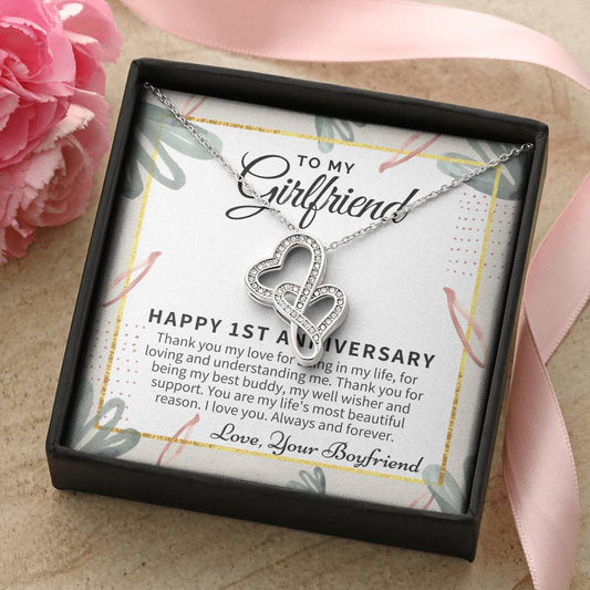 1St Anniversary Gift For Girlfriend Personalized Anniversary Gift One Year Anniversary Gifts 1 Year Anniversary Gift F 1 Double Hearts Necklace