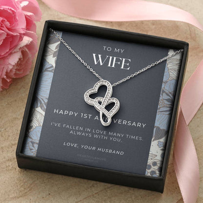 1 Year Anniversary Gift For Wife  1 Year Anniversary Gifts  1 Year Wedding Anniversary Gift Ideas  1St Wedding Anniver 1 Double Hearts Necklace