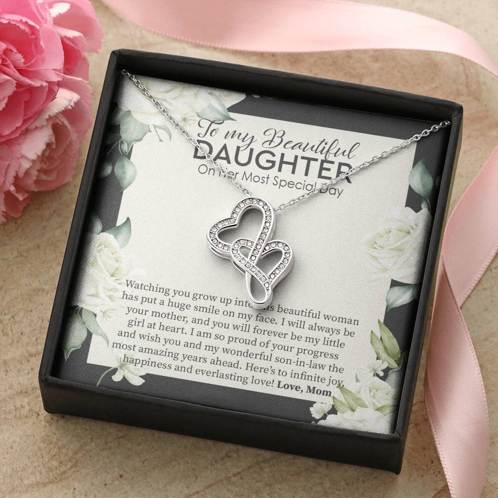Bride Gift From Mom To Daughter On Wedding Day Gift For Daughter On Wedding Day From Mother Wedding Necklace Gift To D Double Hearts Necklace