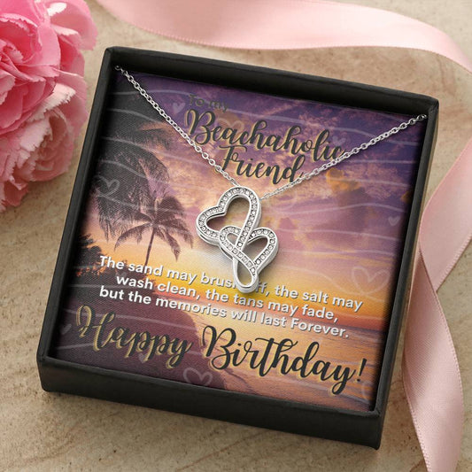 Beachaholic Birthday Gift Best Friend Beach Lover Double Hearts Necklace