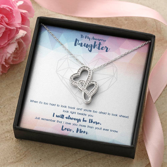 Awesome Daughter Gift Necklace Double Hearts Necklace