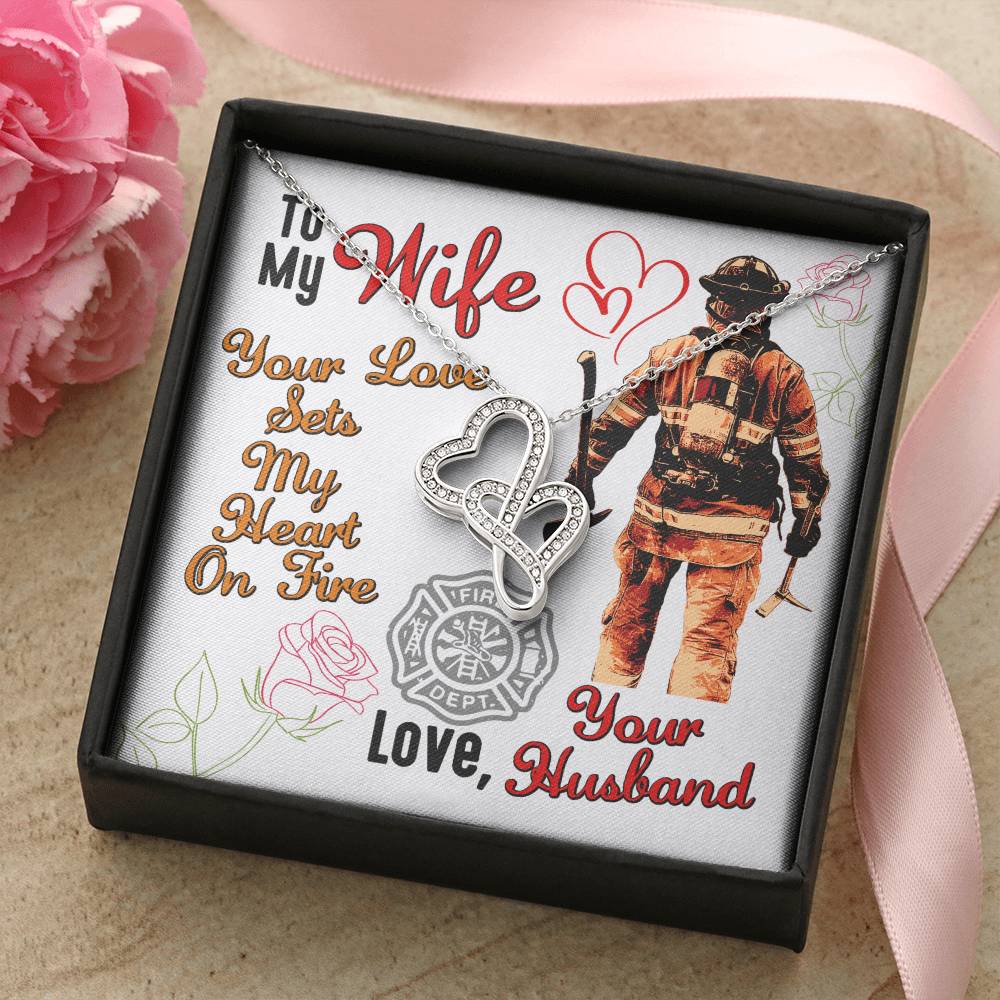 Firefighter Gift - Gift From Husband - Firefighter - Necklace Pendant For Fireman - Christmas Mother's Day - Best Fire Double Hearts Necklace