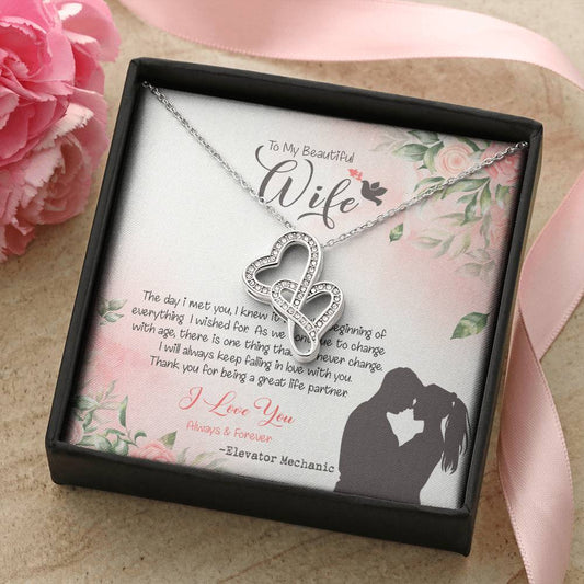 Elevator Mechanic's Wife Dazzling Pendant Double Hearts Necklace