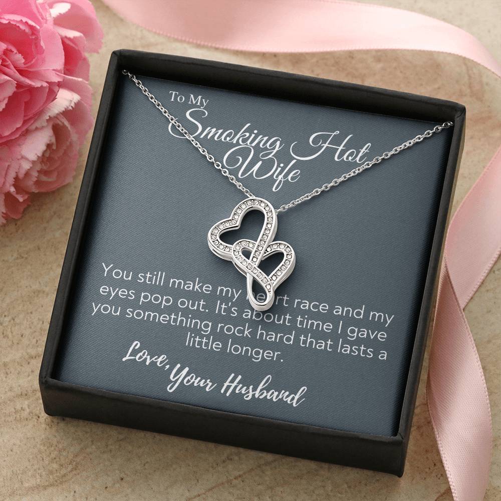You Still Make My Heart Race Gift Necklace For Wife - Double Hearts - Love Your Husband - Wife Christmas Gift From Hus Double Hearts Necklace