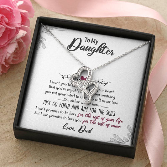 Double Heart Necklace Gift - To Daughter From Dad Necklace - Dad And Daughter Never Forget I Love You Gift From Dad -  2 Double Hearts Necklace