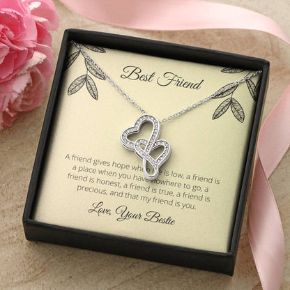 A Friend Gives Hope When Life Is Low  Double Hearts Necklace