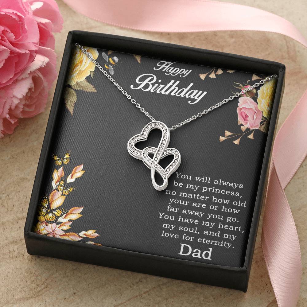Daughter Birthday Necklace Gift From Father Double Hearts Necklace