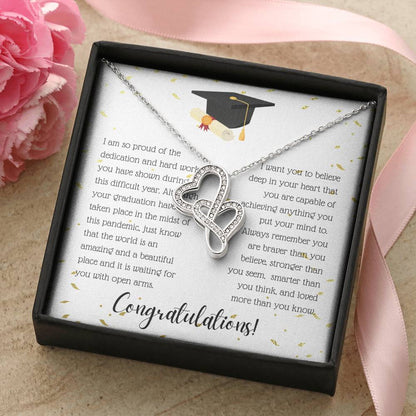 A Beautiful Girl On Her Graduation Day Necklace - Graduation Gift Necklace - Graduation Gift For Her - College Graduat Double Hearts Necklace