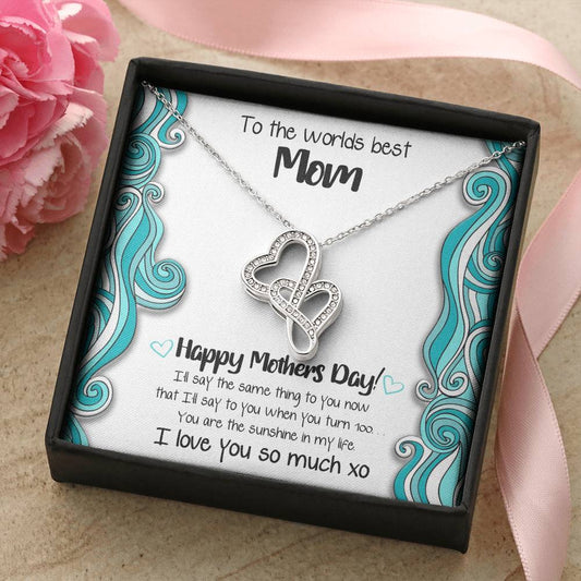 Worlds Best Mom Double Hearts Mothers Day Gift Necklace 1 Double Hearts Necklace