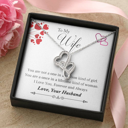 To My Wife - Once In A Lifetime - Necklace Double Hearts Necklace