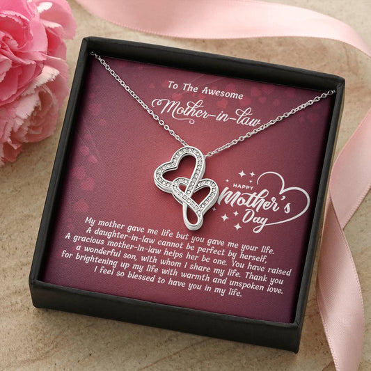 Double Heart Necklace - For Mother In Law Double Hearts Necklace