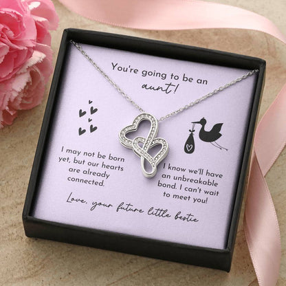 Aunt To Be Birth Announcement Double Hearts  Lavender Stork Double Hearts Necklace