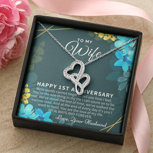 1St Anniversary Gift For Wife 1St Wedding Anniversary One Year Anniversary Gifts First Year Anniversary First Annivers Double Hearts Necklace