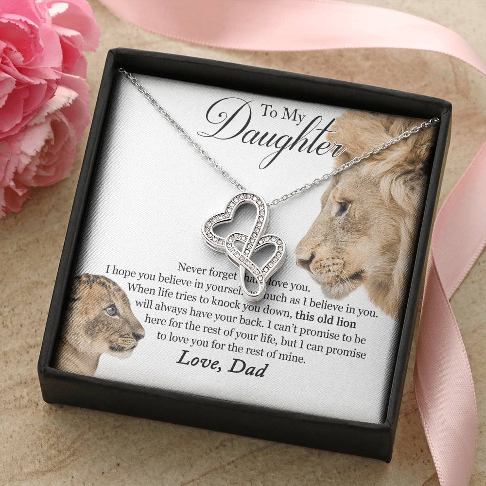 Dad Daughter Gift This Old Lion Will Always Have Your Back Daughter Necklace Necklace For Daughter From Father Double Hearts Necklace