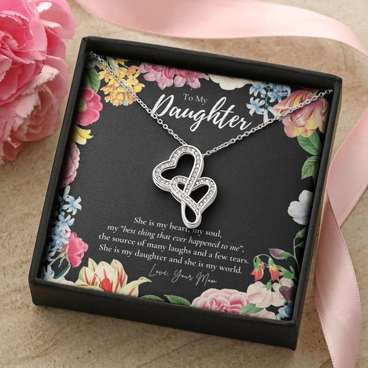Daughter Gift  To My Daughter Necklace From Mom  To My Daughter Necklace  Gift For Daughter From Mom Double Hearts Necklace