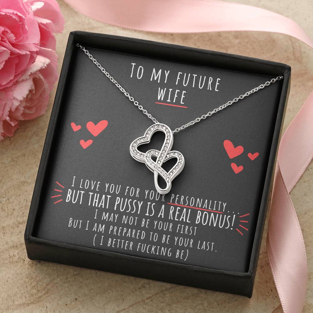 Future Wife Gift Wedding Gift For The Mrs Pre Wedding Night Before Funny Present Fiancée Double Hearts Necklace
