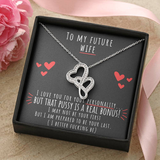 Future Wife Gift Wedding Gift For The Mrs Pre Wedding Night Before Funny Present Fiancée Double Hearts Necklace