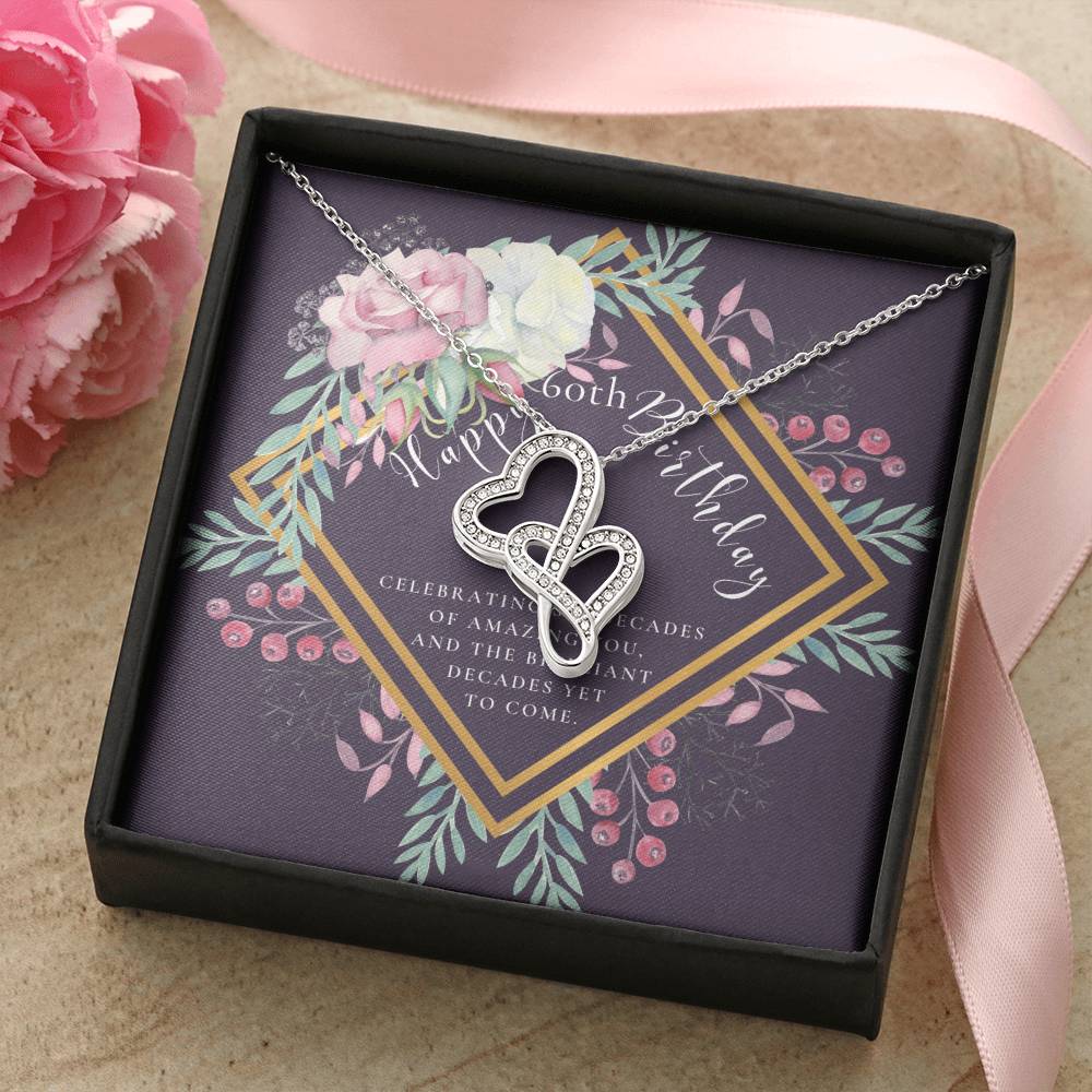 60Th Birthday Gifts For Women  Necklace For Her  6 Decade Jewelry  60 Years Old  60Th Birthday Gift Necklace  Jewelry  Double Hearts Necklace