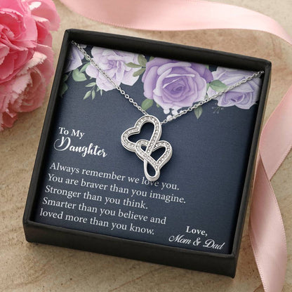 Daughter Gift - Gift For Daughter - Daughter Necklace Gift From Mom - Gift For Daughter From Dad - Message Card Jewelr Double Hearts Necklace