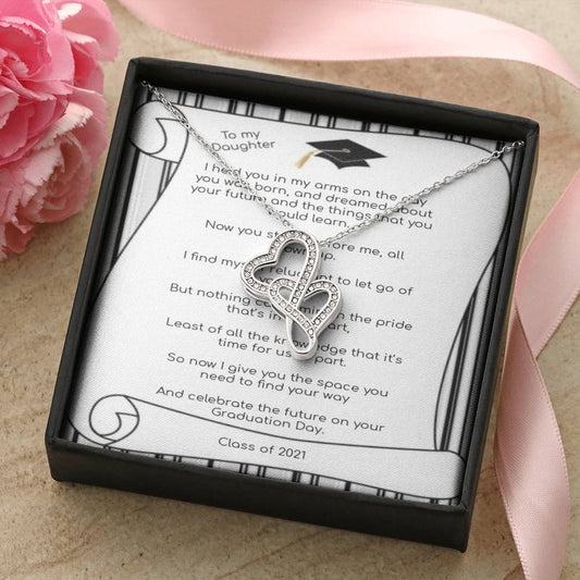 Daughter Graduation  Proud Parent Double Hearts Necklace
