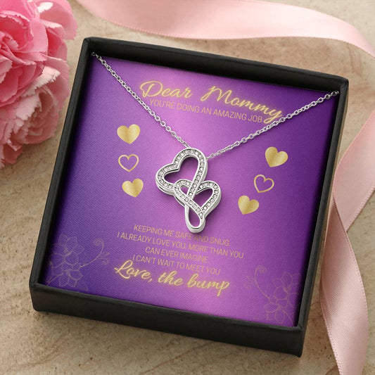 Dear Mommy - Love The Bump Purple Double Hearts Necklace