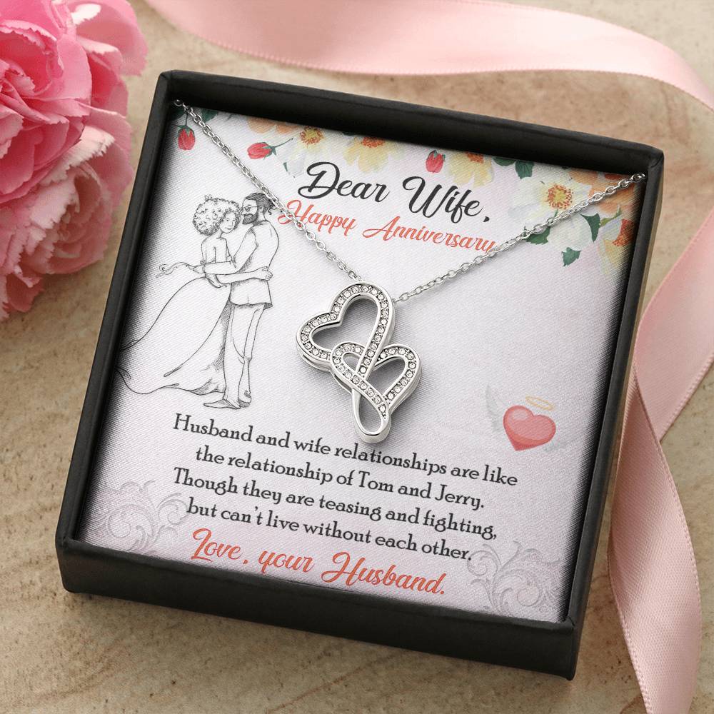 Dear Wife Happy Anniversary - Double Hearts - Love Your Husband - Wife Christmas Gift From Husband Wife Christmas Gift Double Hearts Necklace