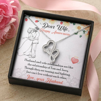 Dear Wife Happy Anniversary - Double Hearts - Love Your Husband - Wife Christmas Gift From Husband Wife Christmas Gift Double Hearts Necklace