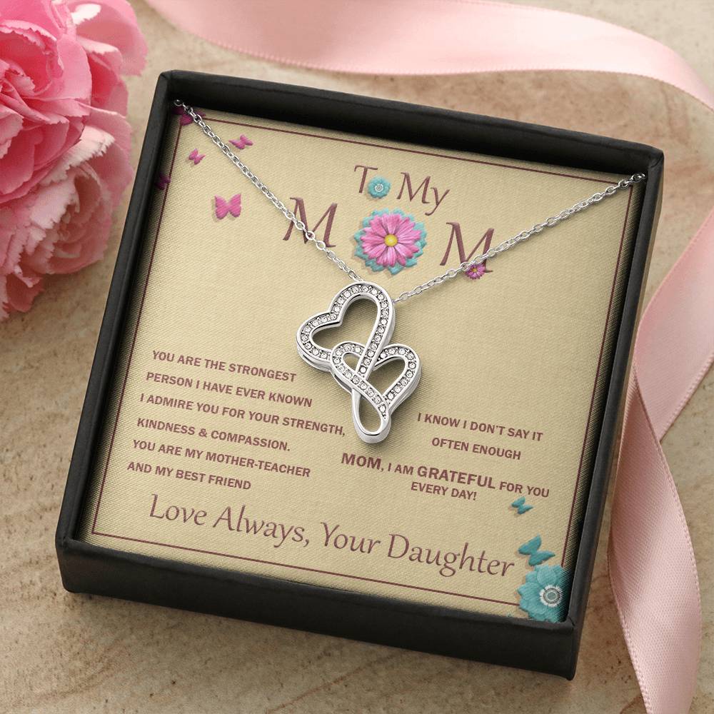 For Mother With Message Card Double Hearts Necklace