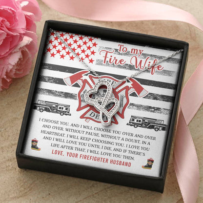 Double Heart Necklace - Best Necklace For Firefighter Wife - Romantic Gift For Fire Wife Double Hearts Necklace