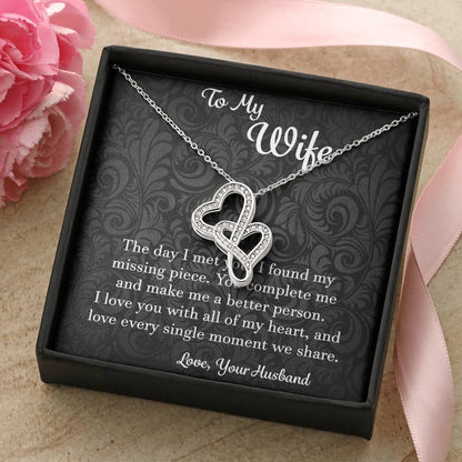 To My Wife The Day I Met You - Love Husband Double Hearts Necklace