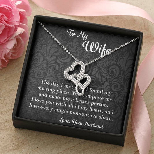 To My Wife The Day I Met You - Love Husband Double Hearts Necklace