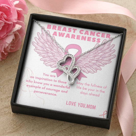 Breast Cancer Awareness -Love Mom Double Hearts Necklace