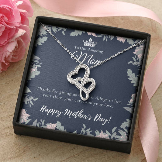 To Our Amazing Mom Necklace  Happy Mother’S Day Gift  Personalized Mom Gift  Mothers Necklace  Gift For Mom  Best Mom  Double Hearts Necklace