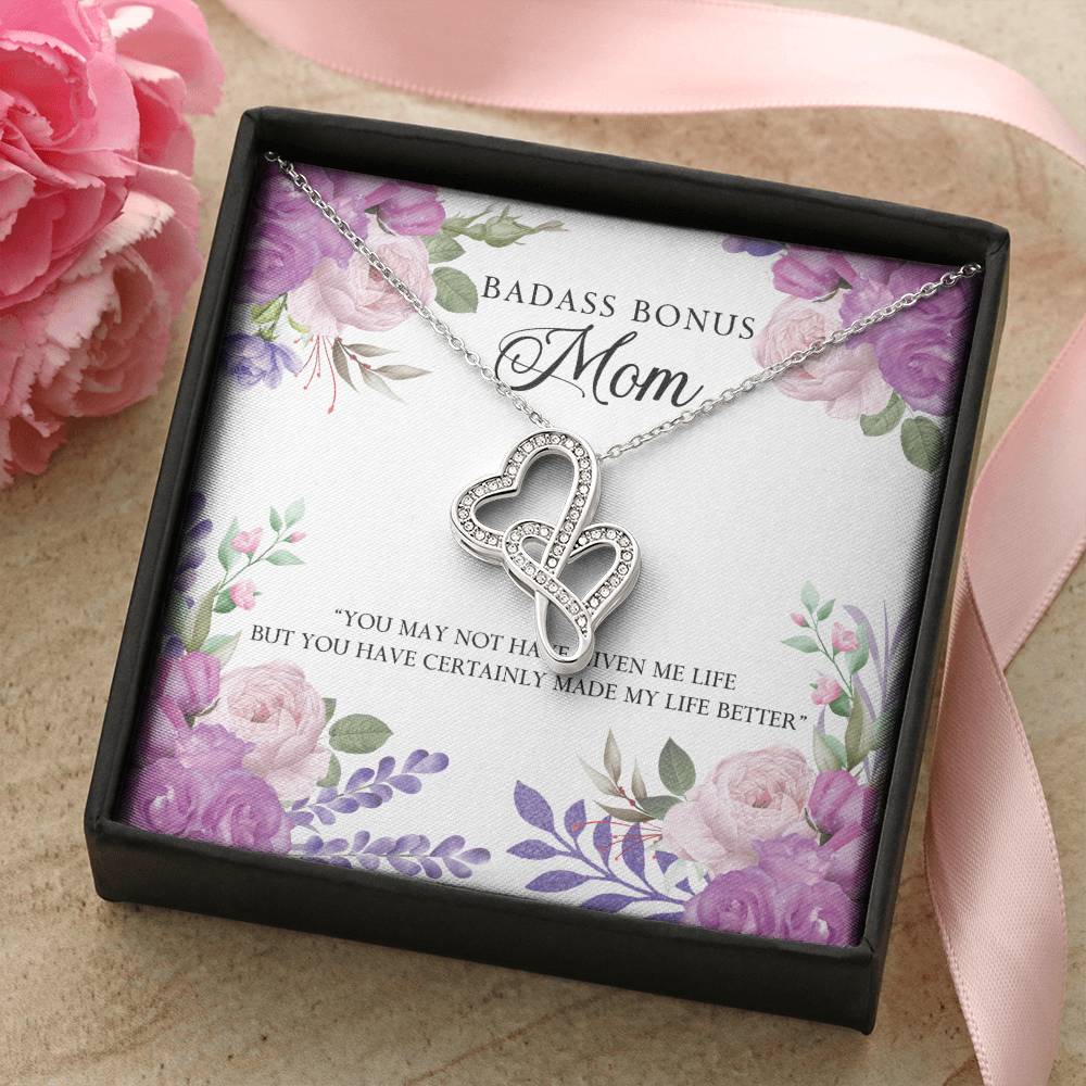 Badass Bonus Mom Necklace Double Hearts Necklace