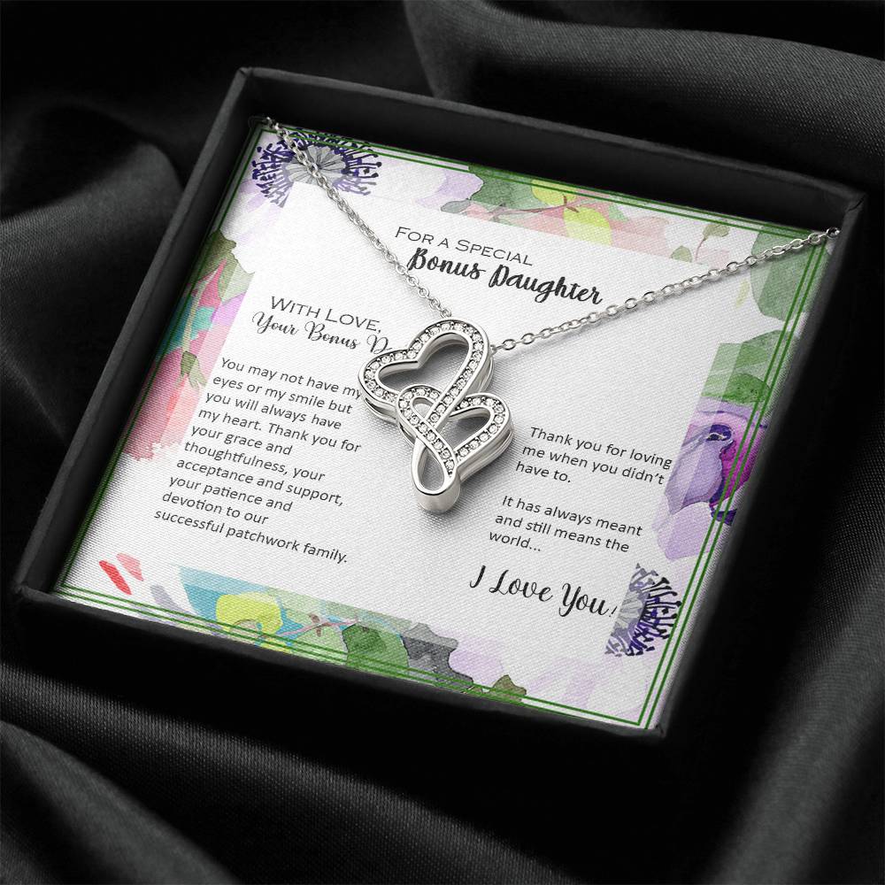 Bonus Daughter From Bonus Dad No Dna But You Have My Heart  7 Double Hearts Necklace