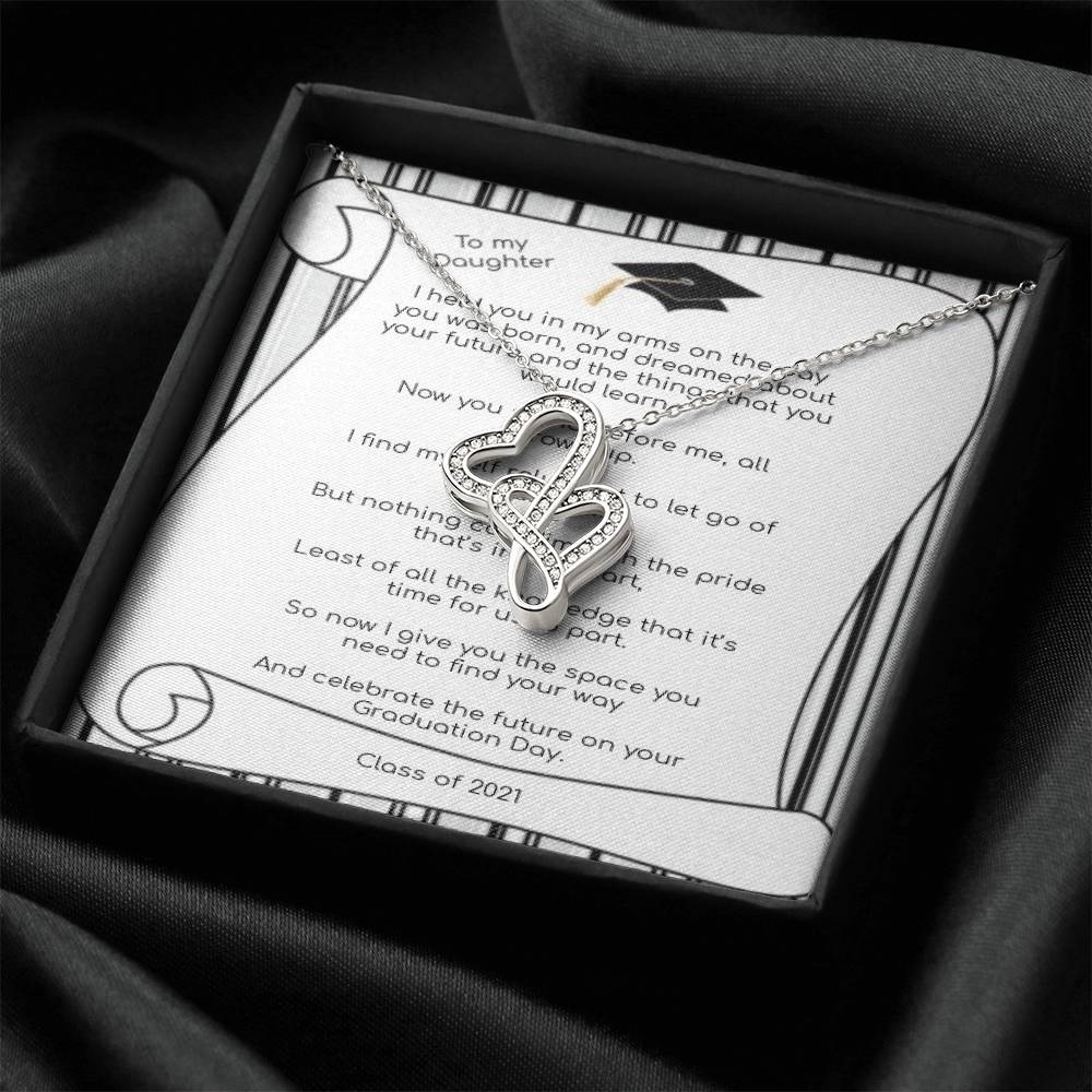 Daughter Graduation  Proud Parent Double Hearts Necklace