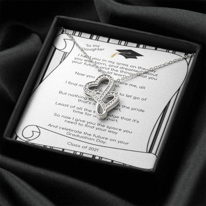 Daughter Graduation  Proud Parent Double Hearts Necklace