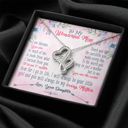 To My Wonderful Mom - Love From Daughter - Gift For Mom   Double Hearts Necklace