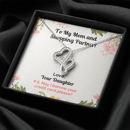 Funny Daughter's Message Card With Necklace For Mom Double Hearts Necklace