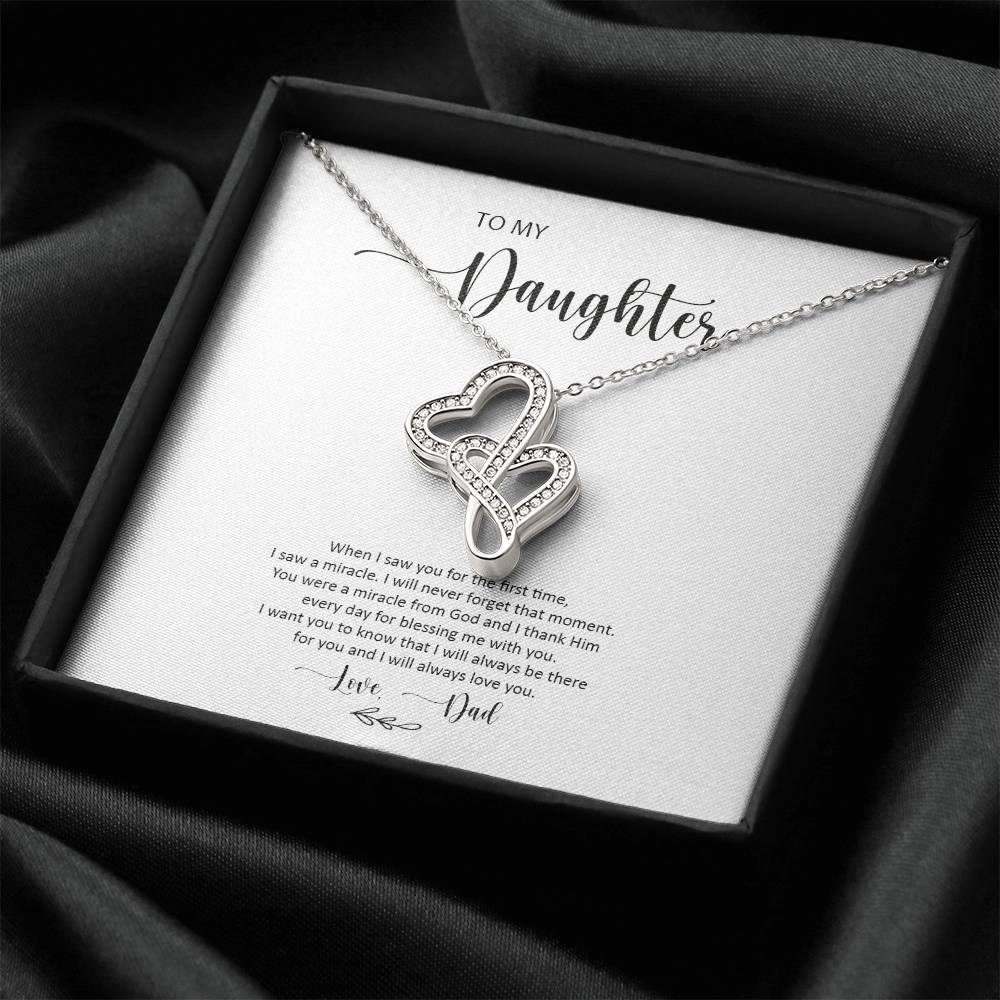 Double Heart Necklace Gift - To Daughter From Dad Necklace - Dad And Daughter Never Forget I Love You Gift From Dad -  1 Double Hearts Necklace