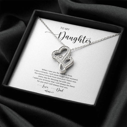 Double Heart Necklace Gift - To Daughter From Dad Necklace - Dad And Daughter Never Forget I Love You Gift From Dad -  1 Double Hearts Necklace