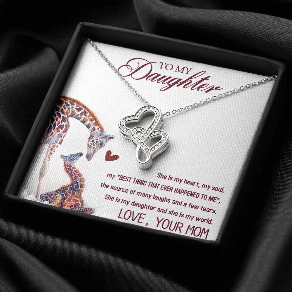 Gift For Daughter From Mom - Daughter Mother Necklace - Giraffe Necklace - Mother And Daughter - Mom Gifts From Daught 3 Double Hearts Necklace