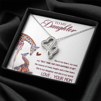 Gift For Daughter From Mom - Daughter Mother Necklace - Giraffe Necklace - Mother And Daughter - Mom Gifts From Daught 3 Double Hearts Necklace