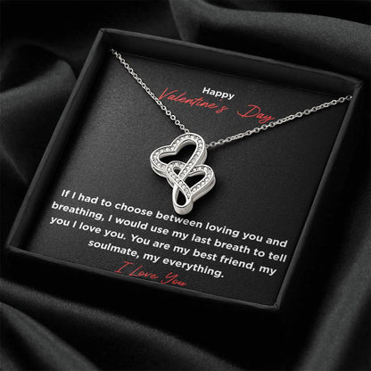 Valentine's Necklace Black Double Hearts Necklace