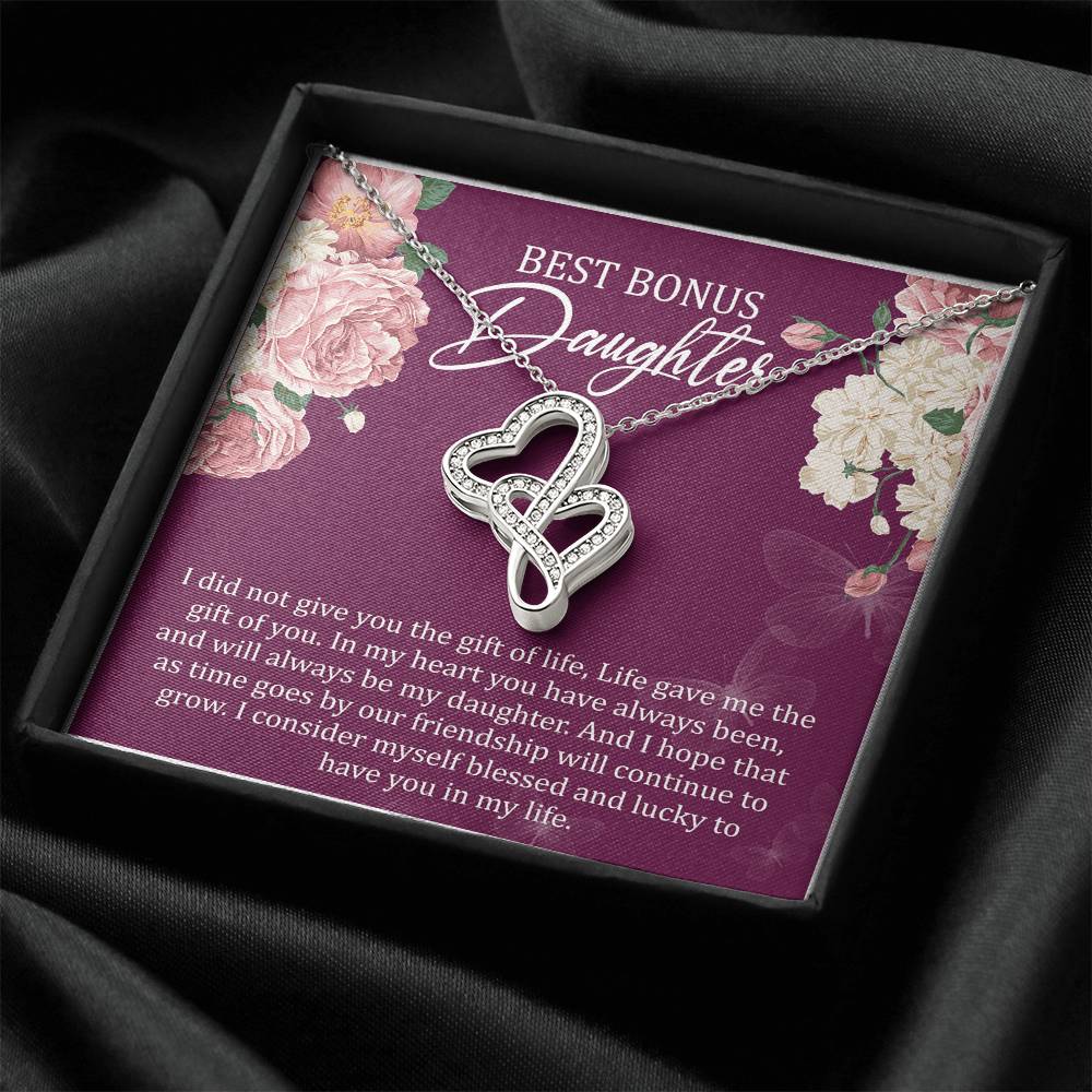 Best Bonus Daughter Forever Love Necklace Birthday Gift - To Daughter From Mom Double Heart Necklace Gift Mom And Daug Double Hearts Necklace