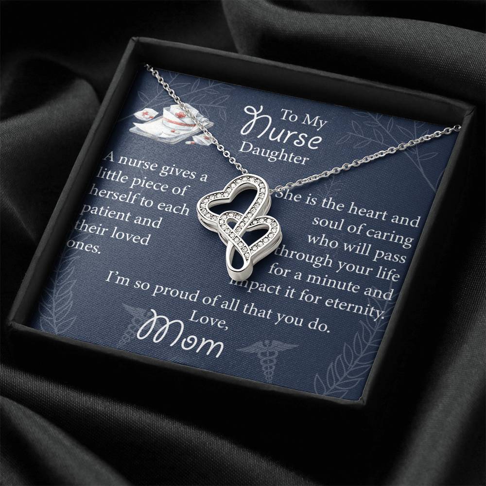 Double Heart Nurse Daughter Necklace  - Mothers Day Gift For Nurse - Birthday Gift For Nurse Daughter - Gift Necklace  Double Hearts Necklace