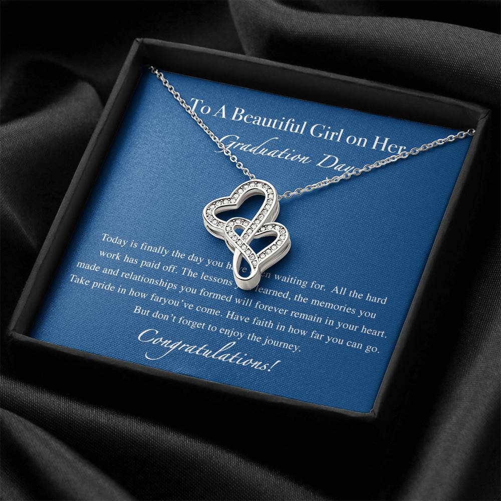 A Beautiful Girl On Her Graduation Day Necklace - Graduation Gift Necklace - Graduation Gift For Her - College Graduat 1 Double Hearts Necklace