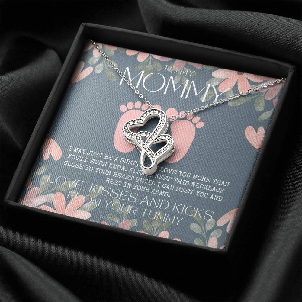 Baby Shower Gift New Mommy Necklace Pregnant Wife Gift To My Mommy I May Just Be A Bump But I Love You More Than You E 2 Double Hearts Necklace